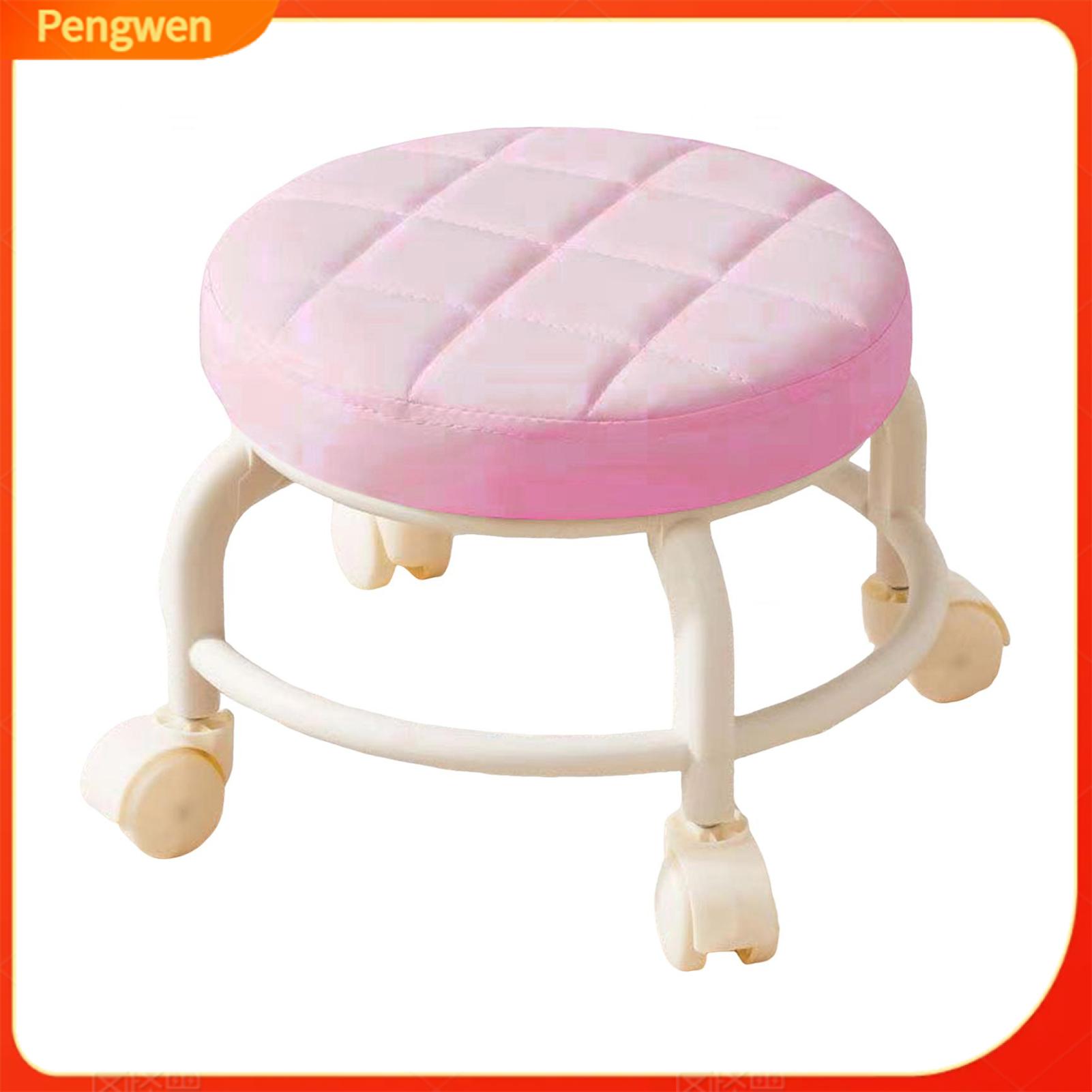 Pengwen Mini Stool with Wheels Low Rolling Stool with 360° Swivel Wheels Heavy Duty Mini Chair Faux Leather Cushion Portable Rotating Seating Stool for Home Office Salon and Workshop Use - 1