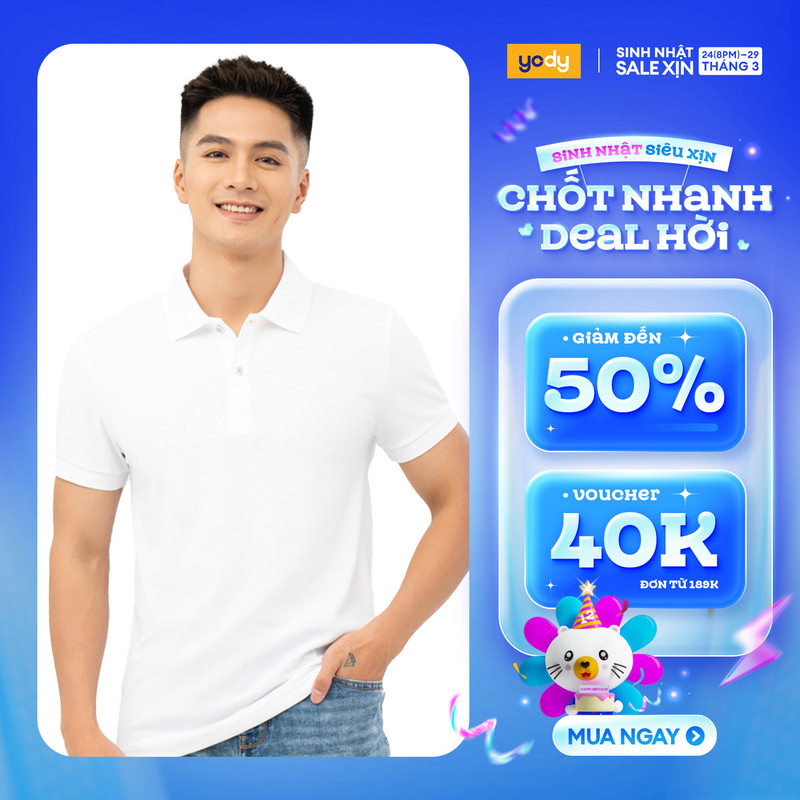 Áo polo nam YODY vải cafe dệt tổ ong thoáng mát, khử mùi, thiết kế basic APM6325