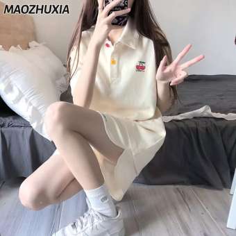 Maozhuxia 2023 cổ áo polo Bộ đồ thể thao nữ tay áo quần soóc rộng giản dị Quần Short chạy bộ nhỏ thơm gió hai bộ chi tiết thủy triều