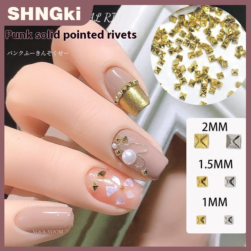 SHNGki 200pcs kim loại đinh tán đinh trang trí vàng bạc quyến rũ 1 1.5 2 3mm vuông Punk gai Studs tip trang trí DIY thủ công làm móng tay