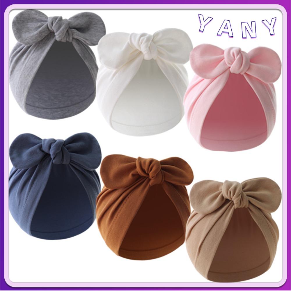 YANY Flower Knot Baby Hat Solid Color Soft Bunny Ears Hat Cute Cotton