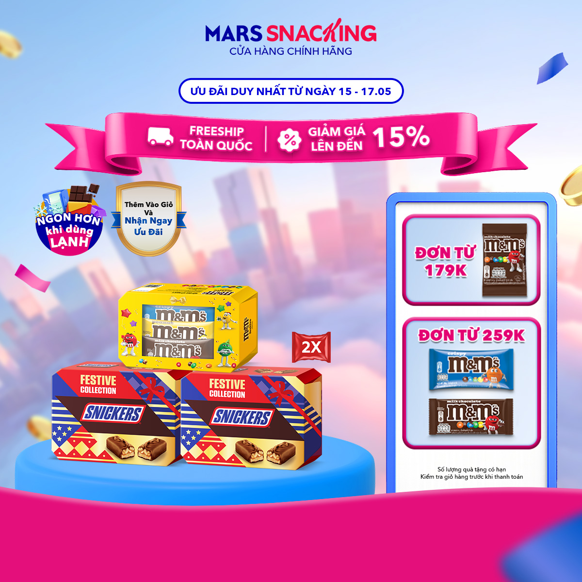 Combo gồm 2 Túi Kẹo Socola Snickers Funsize 240g  và Hộp Kẹo Socola MM's mix (sữa, đậu phộng, crispy giòn)