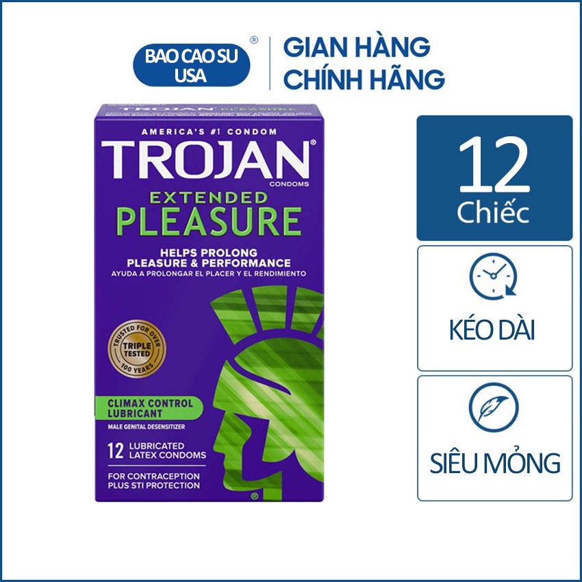 Bao cao su cao cấp kéo dài quan hệ Trojan Extended hộp 12 cái [HÀNG MỸ]