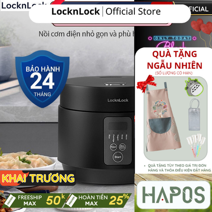 Nồi cơm điện mini LocknLock Compact Rice Cooker 1.2L EJR346BLK - HAPOS OFFICIAL