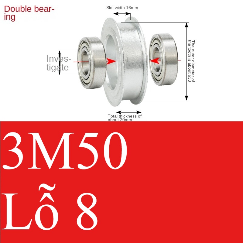 Bánh Răng Đồng Bộ bóng 16-8 | 3M 50 Răng Guangfa - Răng Căng, Rãnh 11/16/21mm, Có Ổ Bi, Lỗ 5-17mm, Nhôm, Hướng Dẫn Công Nghiệp