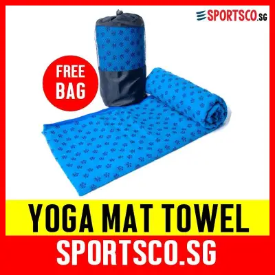 SPORTSCO Yoga Towel Mat, Anti Slip (Blue) with Nylon Bag - Shipment from Singapore