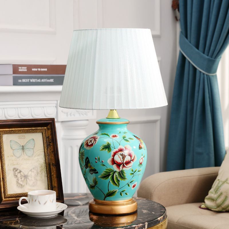 Table Lamp Bedroom Bedside Lamp Living Room Retro New Chinese Style European Pastoral Warm Light Dimmable American Ceramic Table Lamp