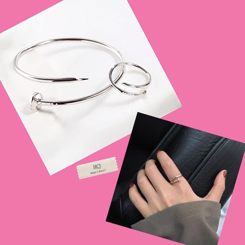 set nhẫn và vòng đinh BẠC TA