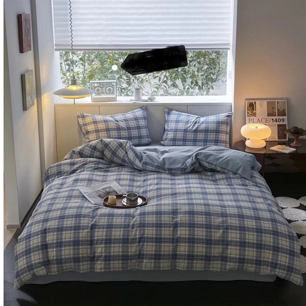 Bộ vỏ chăn ga gối cotton đũi nhật Lidaco sợi vải đanh dai hoạ tiết kẻ sọc hiện đại