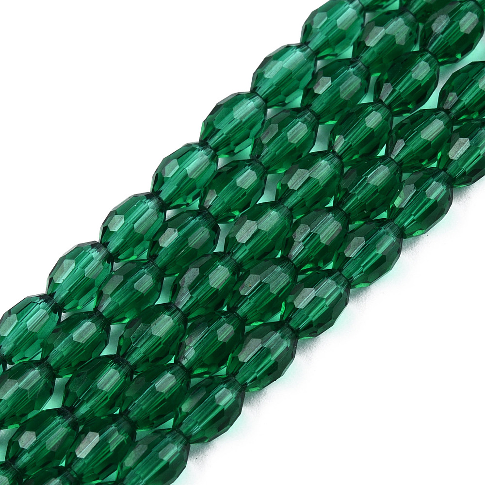 1Strand Faceted Glass Beads Strands Oval Green 6x4mm Hole: 1mm about 65~70pcs/strand 14.96 inch~15.16 inch(38~38.5cm)