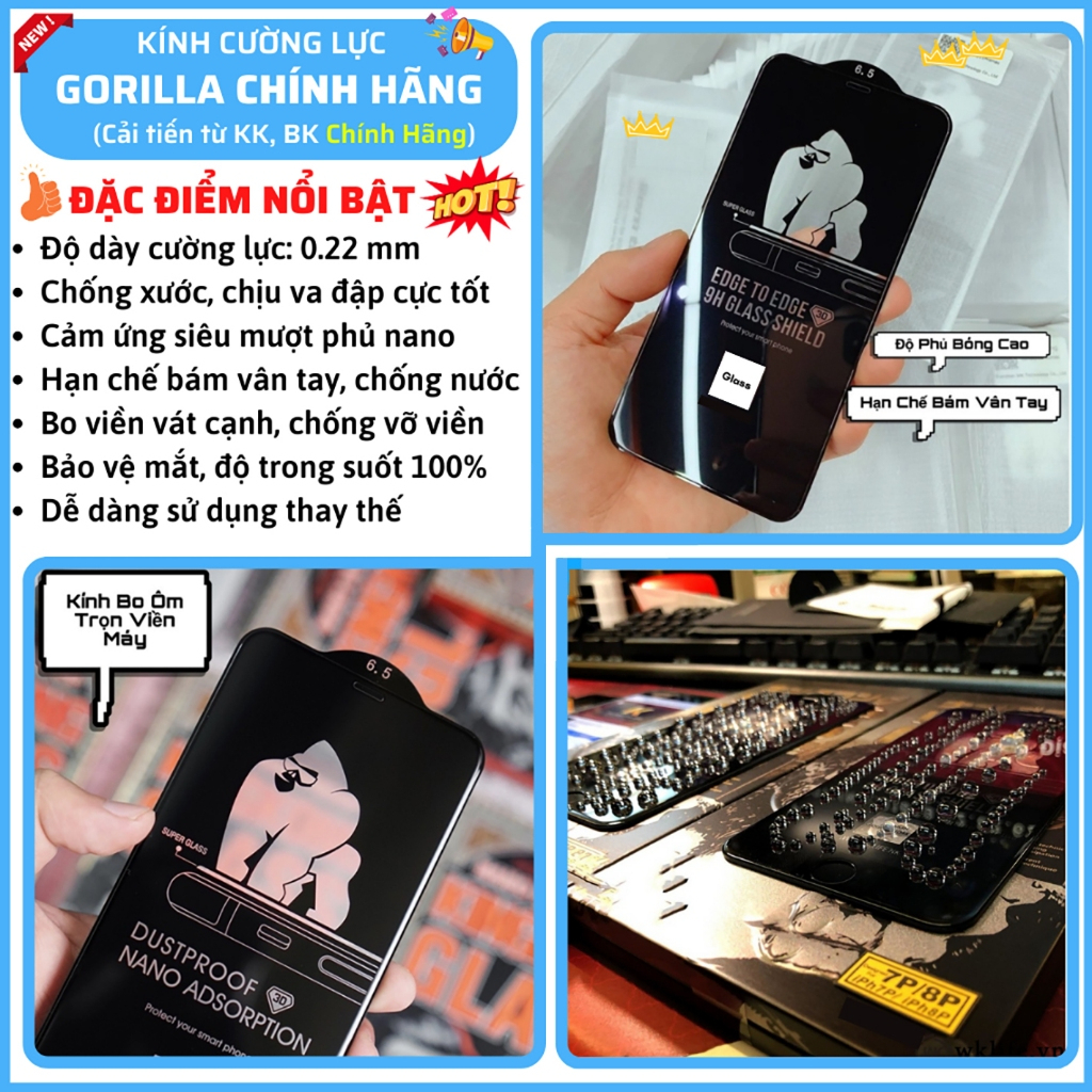 Kính Cường Lực ai phôn KK Trong Suốt ,CNT, 21D Cao Cấp Full Màn - iP 6/6s/7/8/Plus/X/XS/XR/11/12/13/14/15/16/Pro/Max/Mini