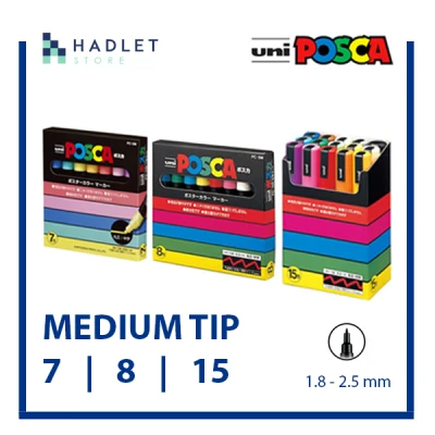 7|8|15 Uni Posca Medium Tip 1.8 - 2.5mm Color Paint Markers Pack