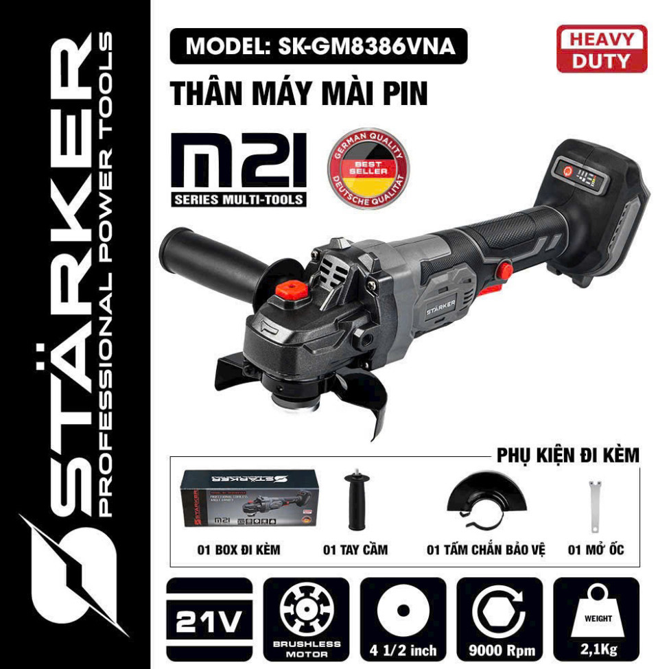 {Tặng đá cắt} Thân máy mài pin STARKER STK100,chống sốc đá,chống khởi động lại. động cơ không chổi than, 3 cấp độ