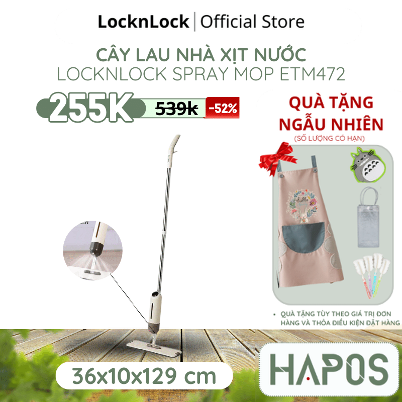 Cây lau nhà locknlock dạng xịt nước capsule spray mop etm472 - hàng chính hãng, phun nước nhiều diện rộng - hapos official