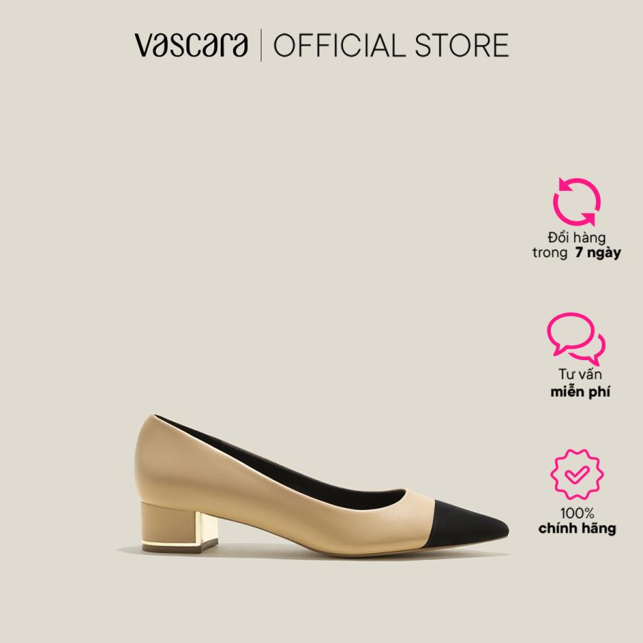Vascara giày bít gót trụ viền metallic nhấn cap mũi - bmn 0602