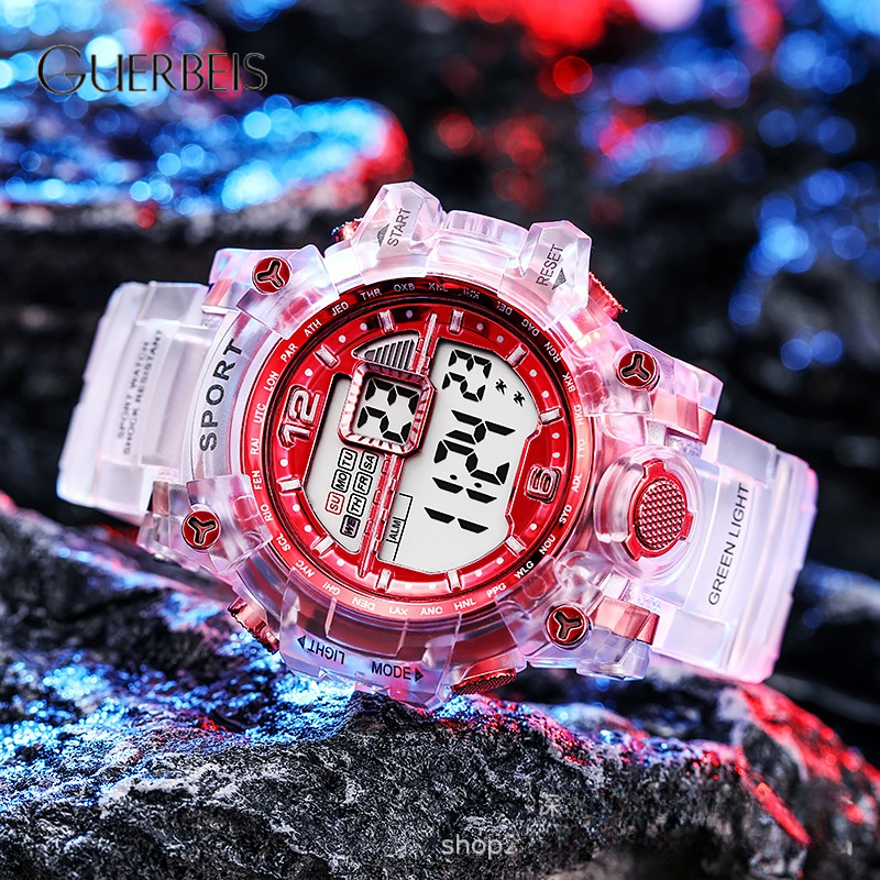 [Trendy Transparent Sport Digital Watch for Men, Water Resistant with Large Display,Guerbeis Jam Tangan Digital Men's Fashionable Transparent Sports Watch Waterproof with Large Display,] ราคา 65 บาท*ส่งฟรี