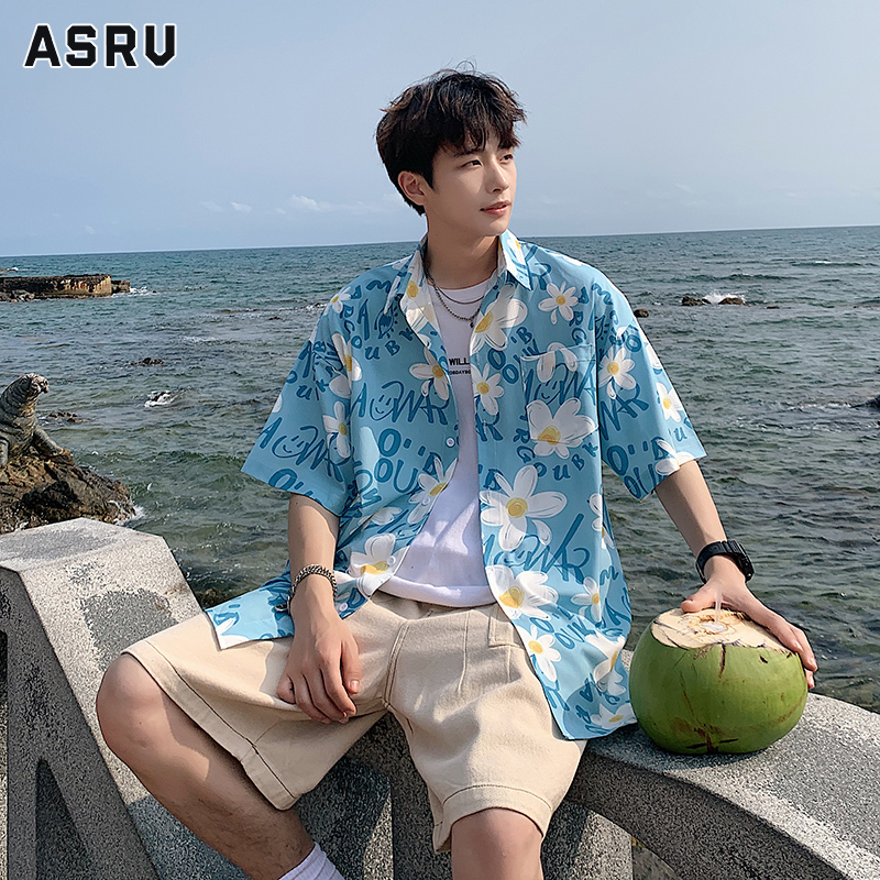 ASRV Men's casual shirt- ice silk print shirt- men's short sleeve-hawaiian beach shirt- loose jacket ราคา 198 บาท*ส่งฟรี