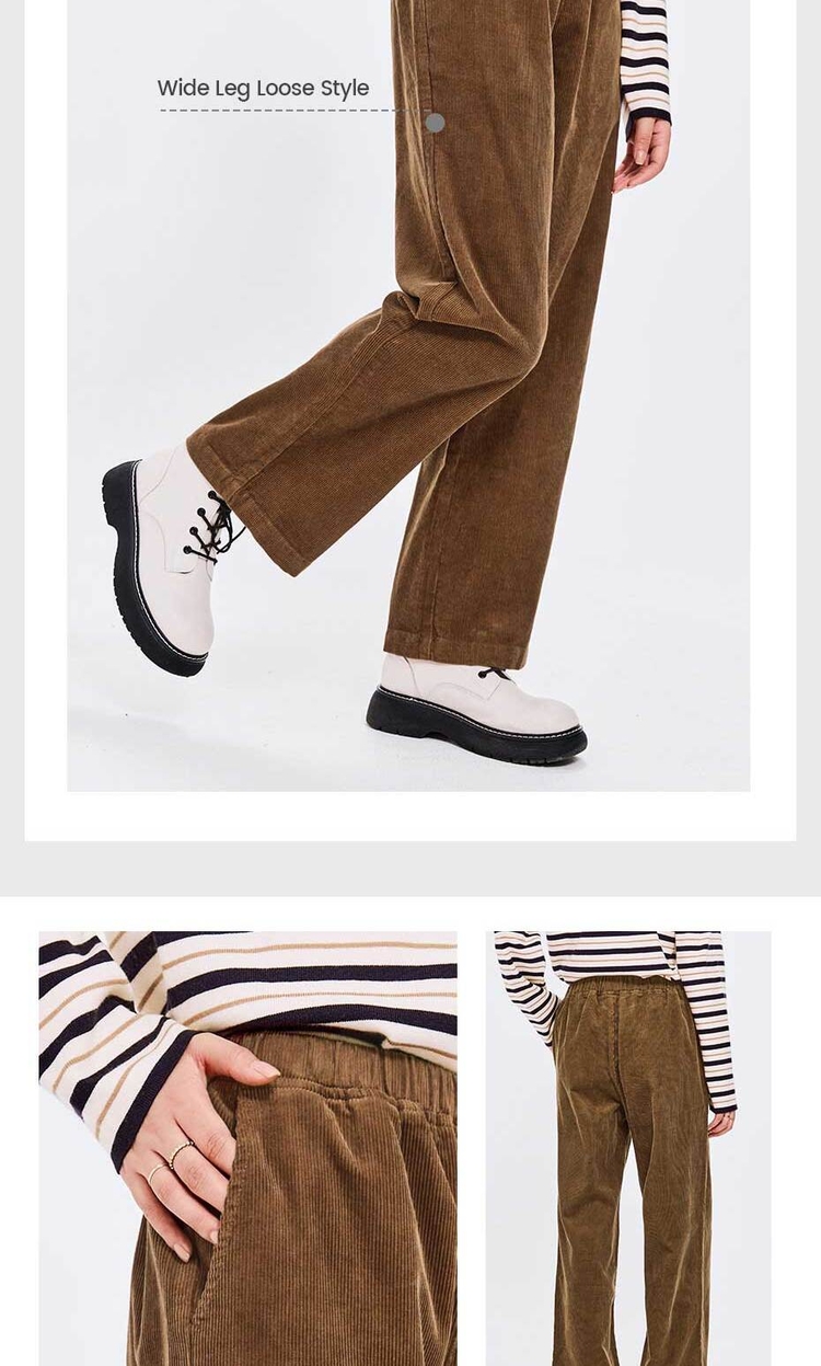 Giordano Beau Monde Women Elastic waist wide leg cotton corduroy pants Free Shipping 13412773 · v3