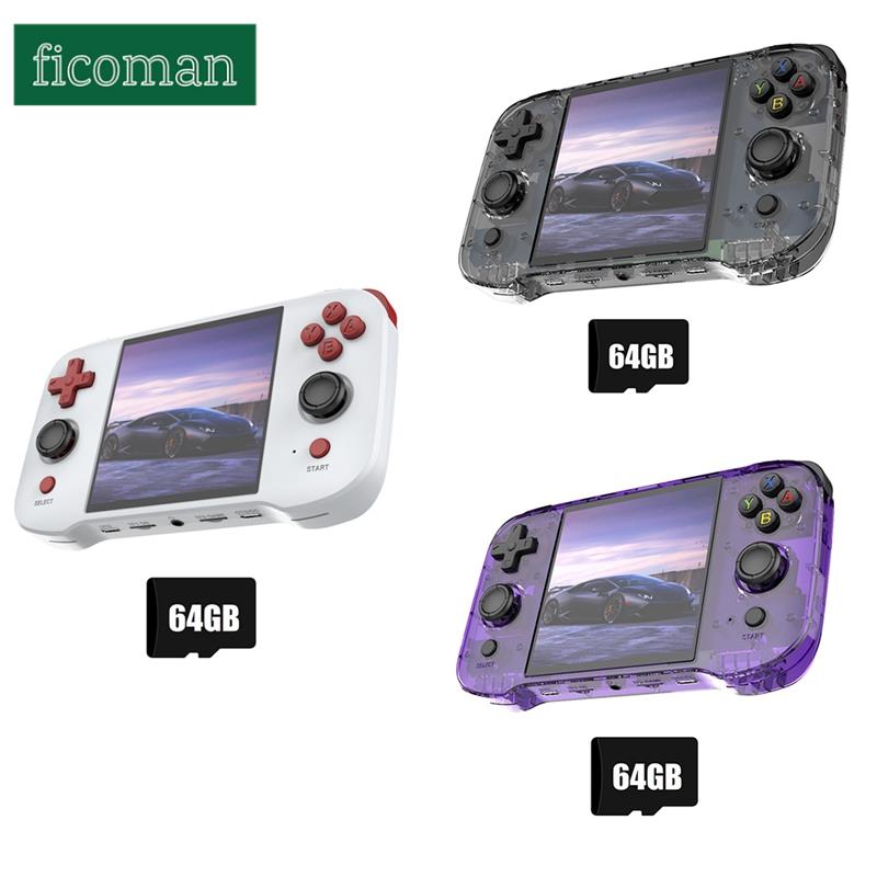 อุปกรณ์เกมมิ่งและเกม Ficoman R46S Retro คอนโซลเกมมือถือ 64G 15000 เกม 4.0 นิ้ว RK3566 Linux เครื่องเล่นวิดีโอแบบพกพาสำหรับ GB จำลอง