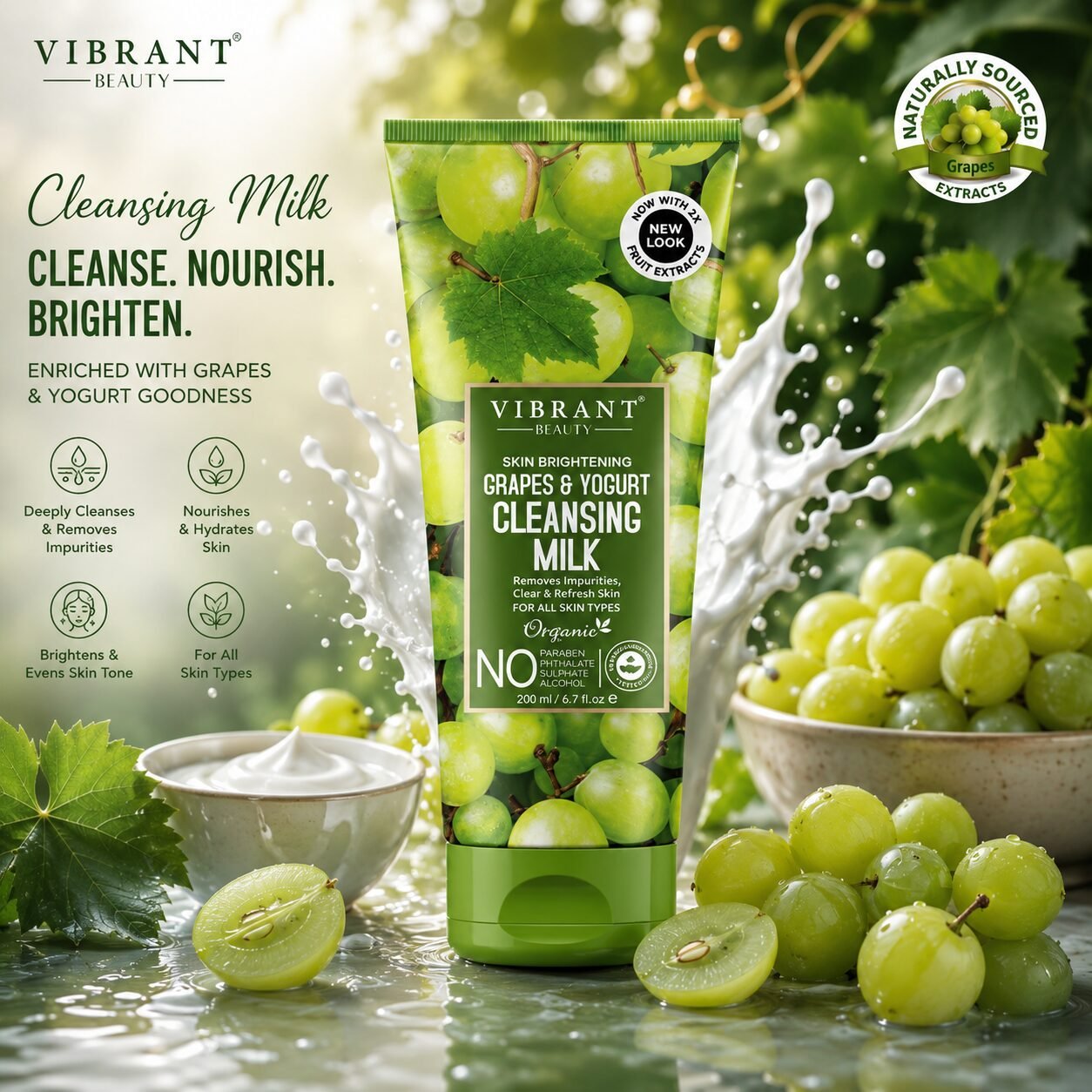 Vibrant Beauty Grapes & Yogurt Cleansing Milk | Facial Cleansing Care | 200ml