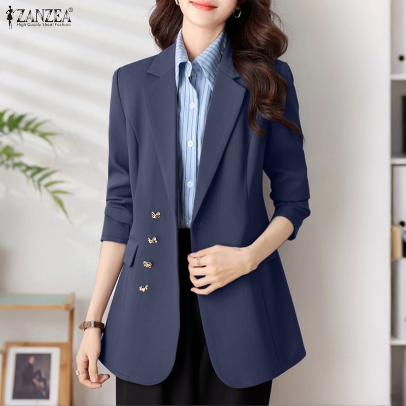 Celmia ZANZEA phong cách Hàn Quốc Phụ nữ thời trang dạo phố thời trang đôi ngực Áo khoác dạng vét dài tay OL làm việc phù hợp với #1020
