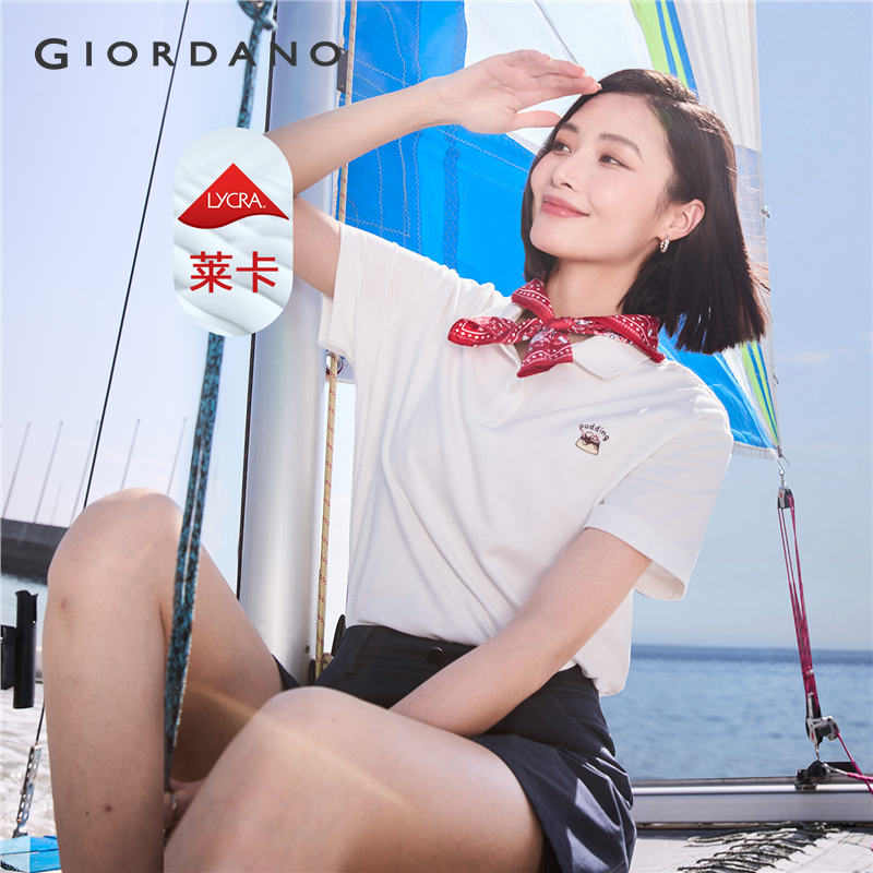 GIORDANO Nữ Áo Sơ Mi Polo Thêu Nhỏ Co Giãn Lycra Áo Sơ Mi Polo Nữ Tay Ngắn Mùa Hè Thời Trang Áo Sơ Mi Polo 05314398