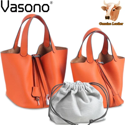 Vasono High Quality Top Grain 100% Genuine Cow Leather Picotin Bag Women Top Handle Bag Handbag