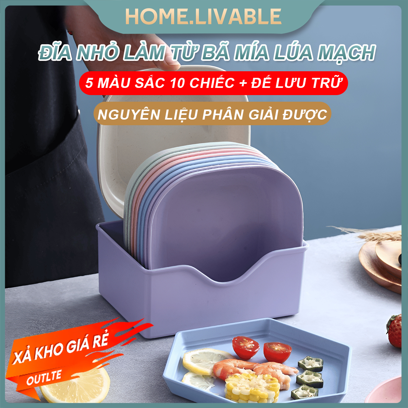 Đĩa nhựa lúa mạch vuông Dĩa nhựa đựng thức ăn Đĩa nhựa lúa mạch vuông Đĩa đựng Hoa Quả đựng bánh kẹo