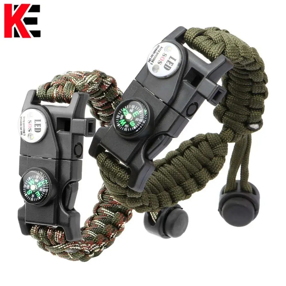 【No-profit】 2pc Outdoor Survival Paracord Bracelet Led Multi-Function Bracelet Survive Emergency Cam