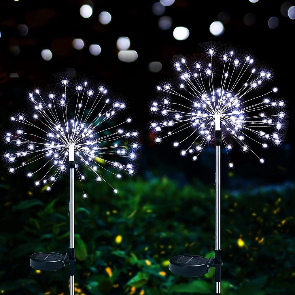 🐻DAILY2U🐻 Outdoor Solar Fireworks Light 90LED 150LED Ground Plug Fireworks Light RGB Solar Garden Light LAMPU RAYA