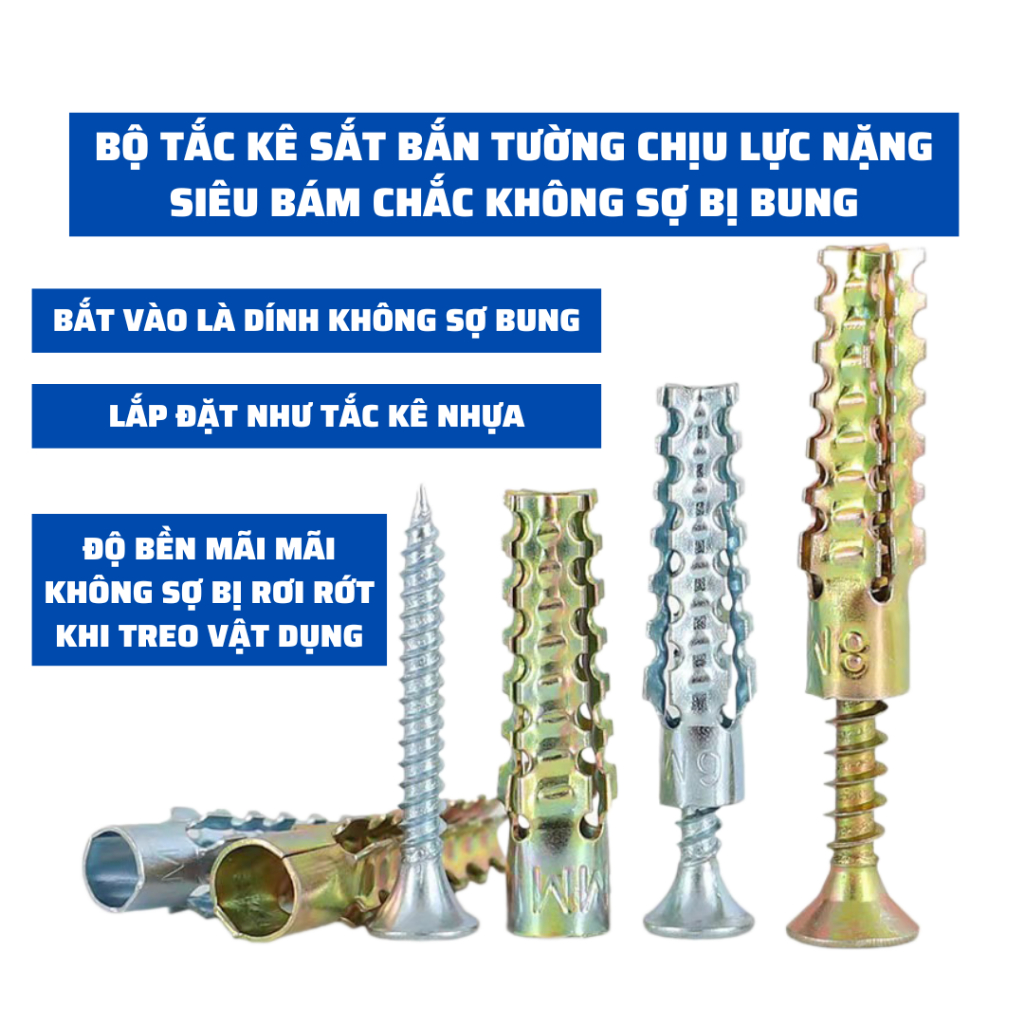 Combo 10 Bộ Tắc Kê Sắt + Vít Chịu Lực Cực Tốt Không Sợ Bung Và Rơi Rớt Mọi Vật Dụng Treo Tường Sau Khi Lắp Đặt K243