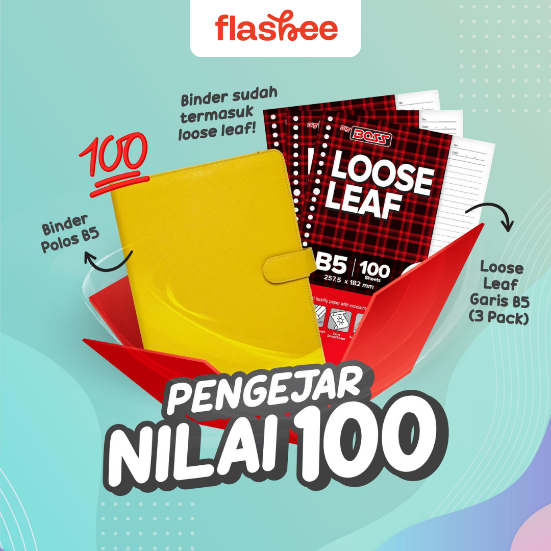 Flashee Paket Set Binder B5 Sudah Termasuk Loose Leaf Isi 100 Lembar Paket Agenda Pengejar Nilai 100