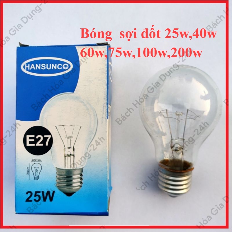 Bóng đèn sợi đốt 25w, 40w, 60w, 100w, 200w đui e27 thắp sáng, sưởi ấm