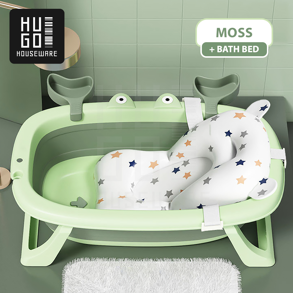 HUGO Bak Mandi Bayi Lipat Portable Crabby Foldable Baby Bath Tub Tempat Mandi Bayi dengan Bantal Mandi