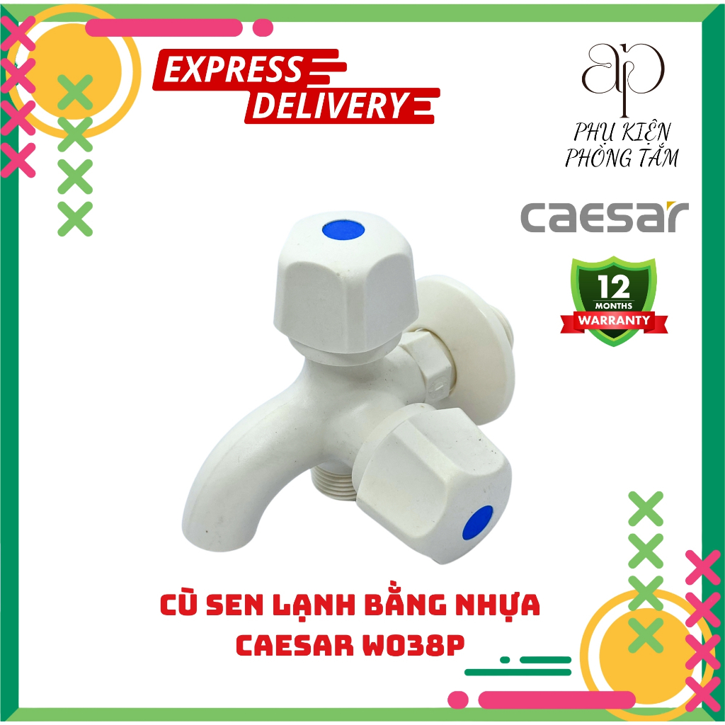 Vòi củ sen lạnh bằng nhựa màu trắng CAESAR W038P đa năng lắp kèm sen tắm và vòi xịt nước toilet và ngoài sân - AP HOME