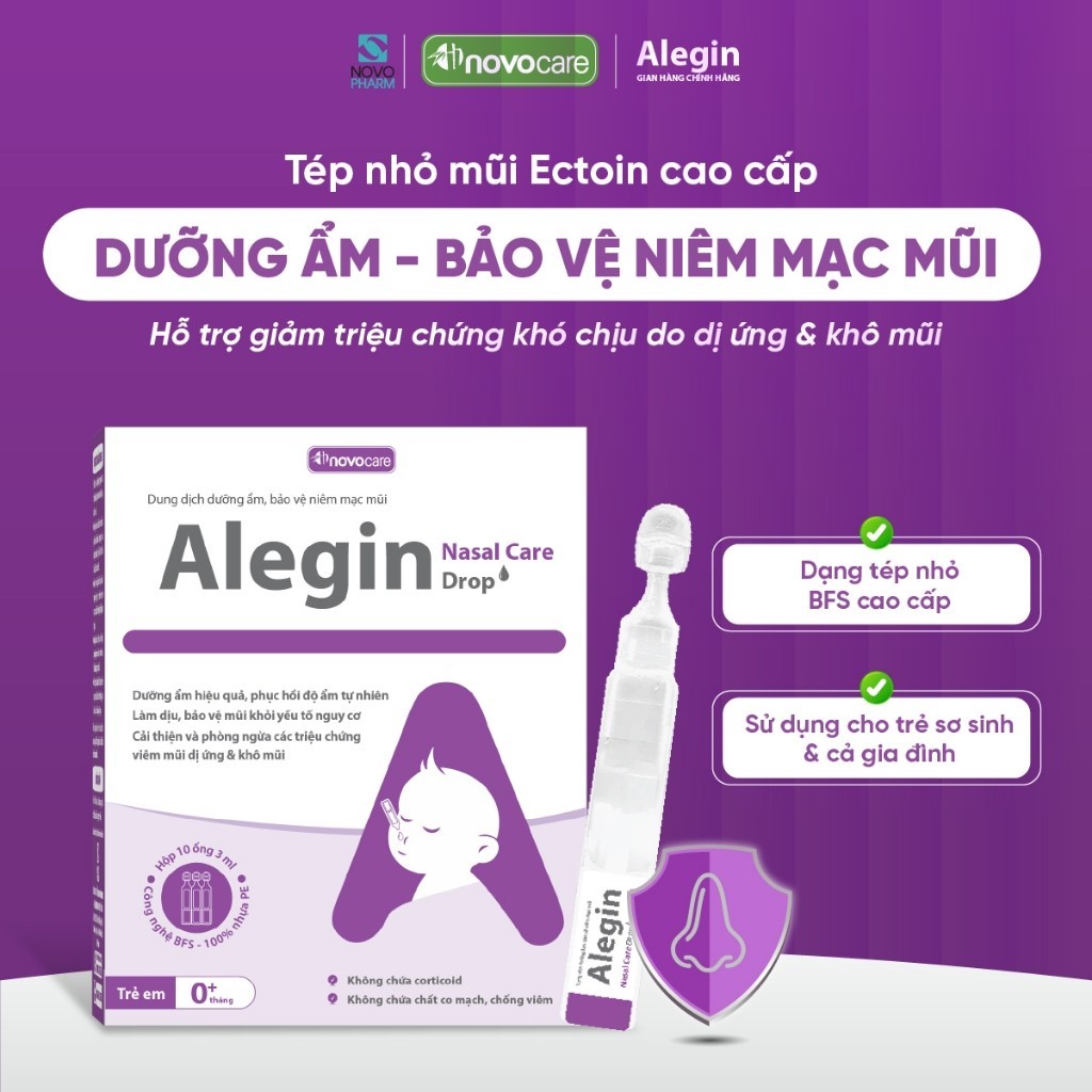 Tép nhỏ mũi Ectoin - Alegin Nasal Care Drop hỗ trợ dưỡng ẩm bảo vệ niêm mạc mũi cho bé 10x3ml