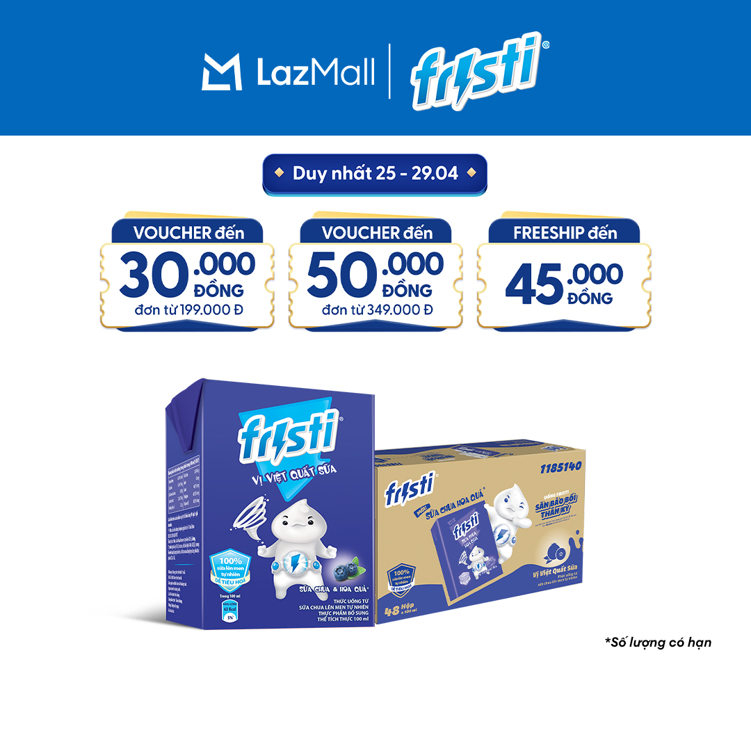 Thùng 48 Hộp Sữa Chua Lên Men Tự Nhiên Fristi Vị Việt Quất Sữa 100ml (48x100ml)