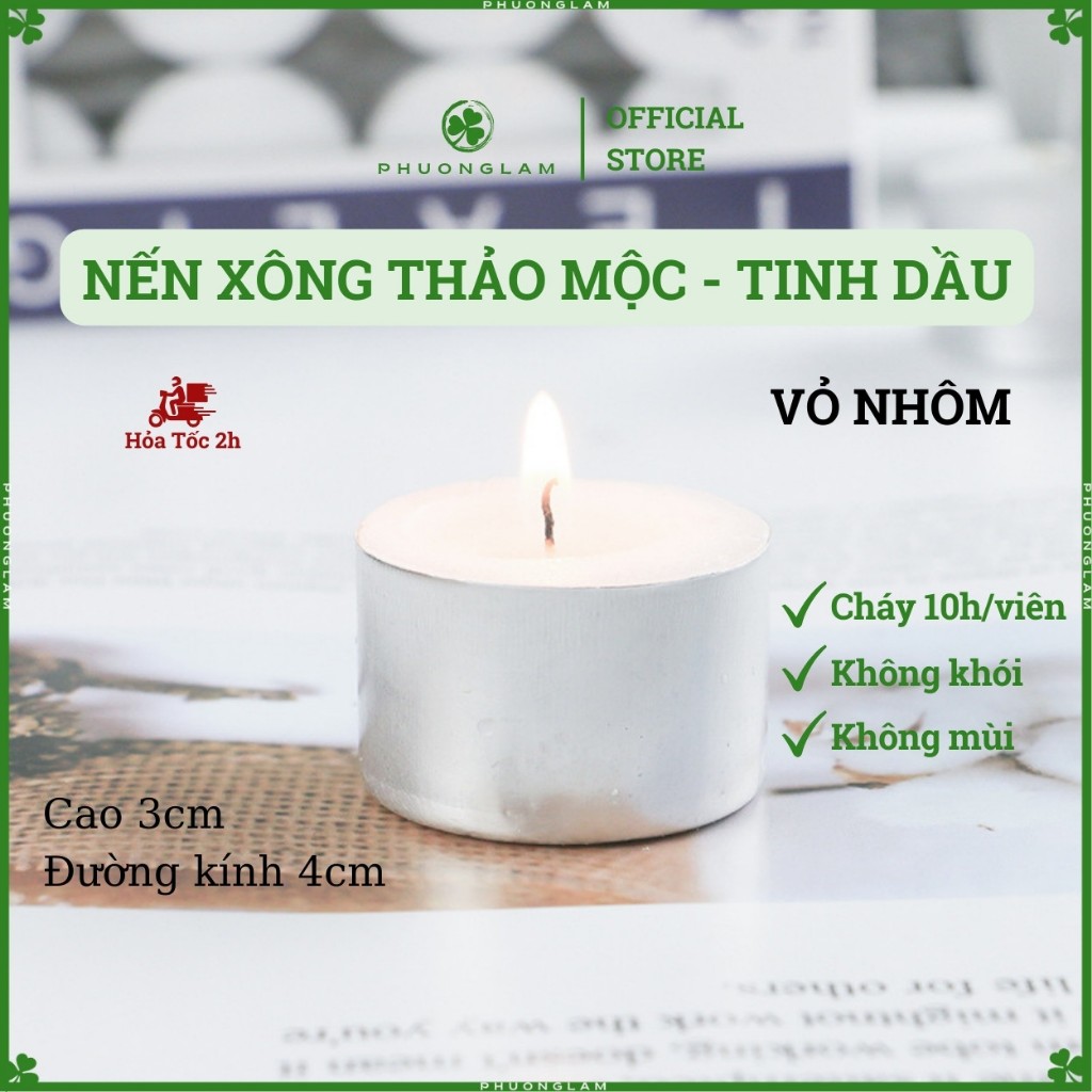 Nến tealight đốt 10 Giờ vỏ nhôm xông tinh dầu bếp xông thảo mộc viên tròn màu trắng Ko Khói - Ko Mùi