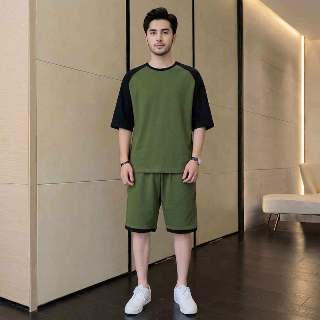 Korean Fashion 2 Piece Set Men Summer Clothes Patchwork Tracksuits Men Sports Wear Streetwear Outfits Men Clothing Pure Cotton