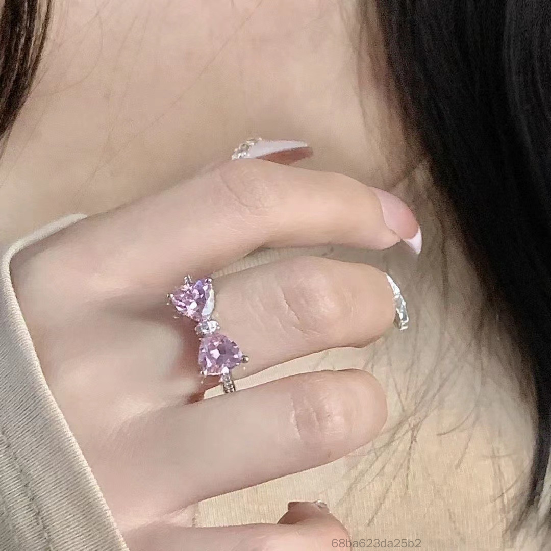 "Công chúa của lâu đài" vòng mở màu hồng dành cho phụ nữ kim cương Zirmon Zircon French Girl-Set Ring TF-Hom-VN