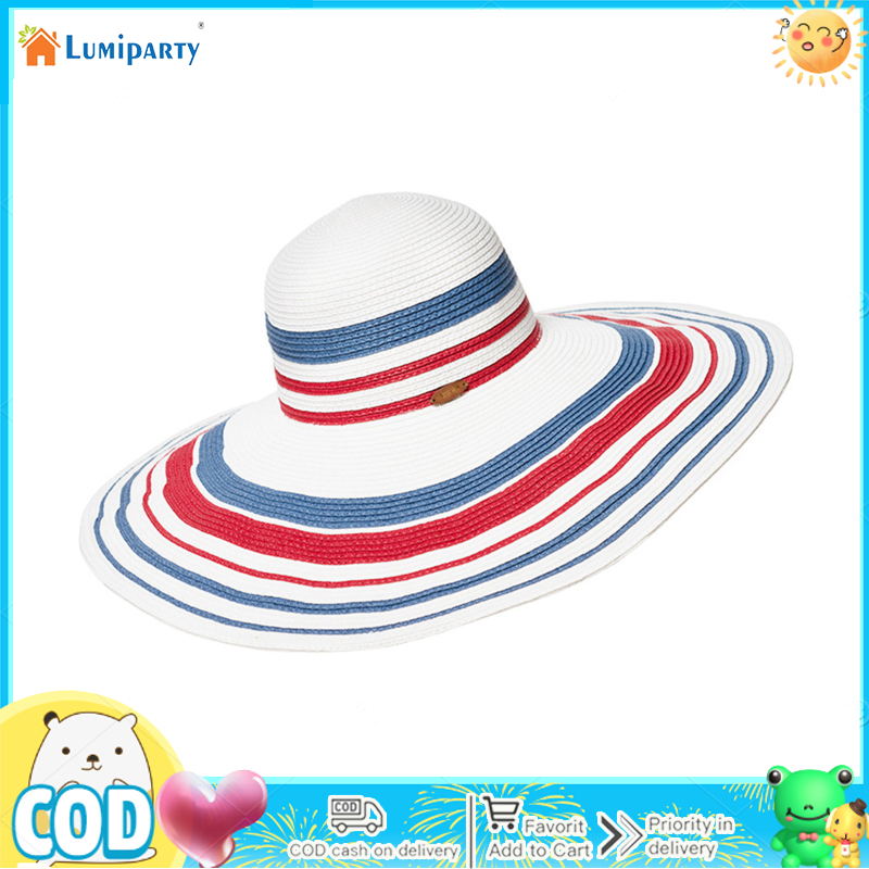 Women Summer Wide Brim Beach Hats Oversized Extra Large Sun Visor Hat Foldable Beach Roll Up Big Beach Straw Hat ราคา 430 บาท*ส่งฟรี