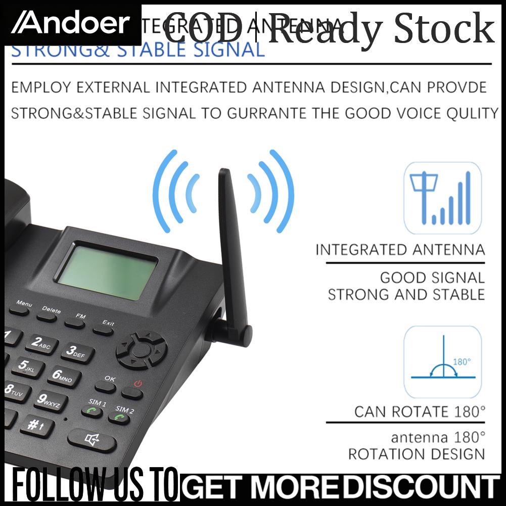 Andoer fangzi Desktop Telephone Fixed Landline Phone Desktop Telephone Support GSM 850/900/1800/1900MHZ Dual SIM Card 2G Cordless Phone with Antenna Radio Alarm Clock SMS Recording Funtion 6 System US Plug ราคา 910 บาท*ส่งฟรี