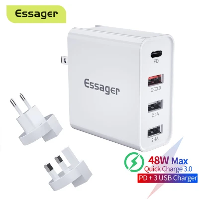 Essager 48W Multi Quick Charge 3.0 USB Charger PD USB Type C QC3.0 QC Turbo Wall Fast Phone Charger For iPhone 12 11 Pro Max Xiaomi