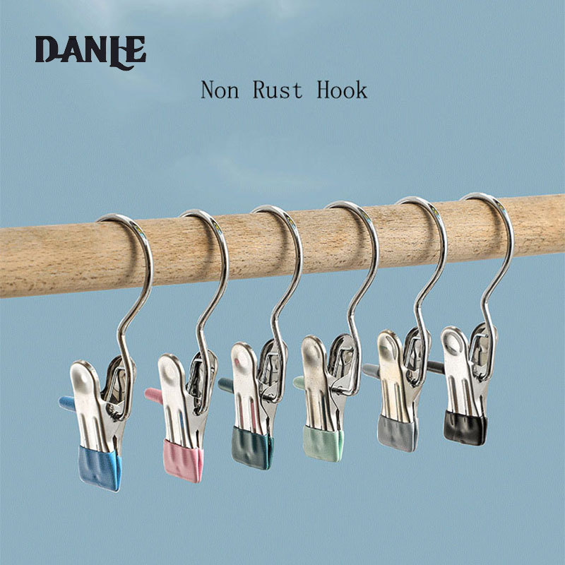 Stainless steel hook clip, 3-figure clip, dip plastic non-marking household storage, drying hat clip, sample clip, silk scarf scarf clip ราคา 5 บาท*ส่งฟรี