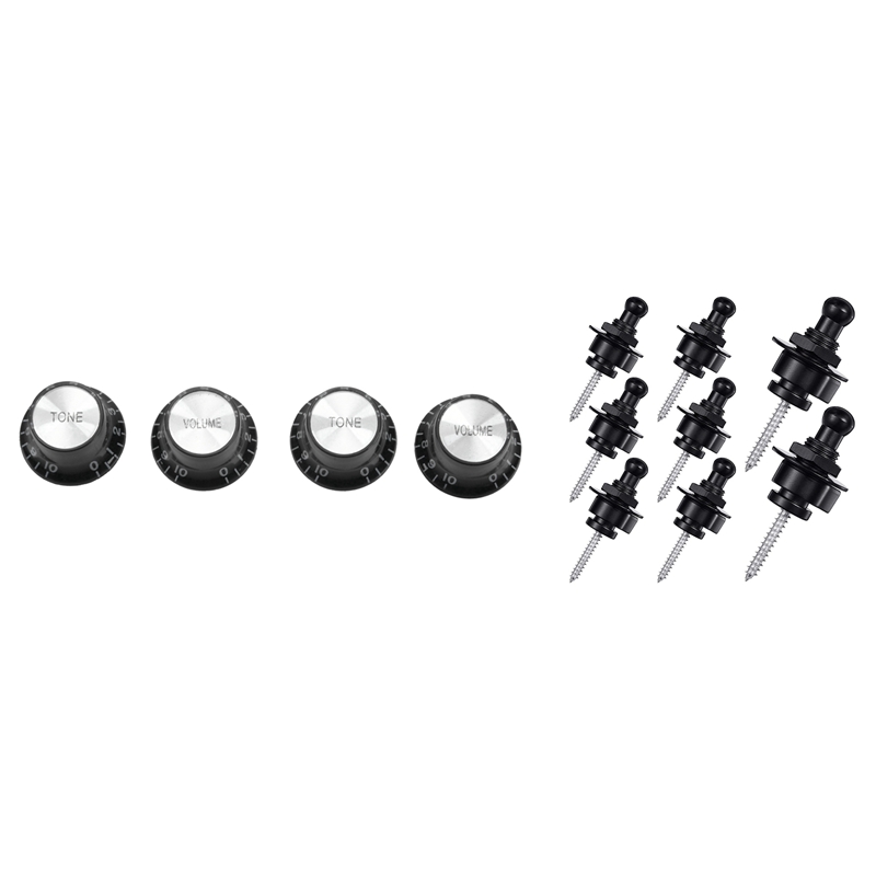 Guitar Knobs 2 Volumes and 2 Tones Silver Top Hat Bell & 8Pcs Guitar Strap Lock Security Straplocks Buttons Guitar Strap