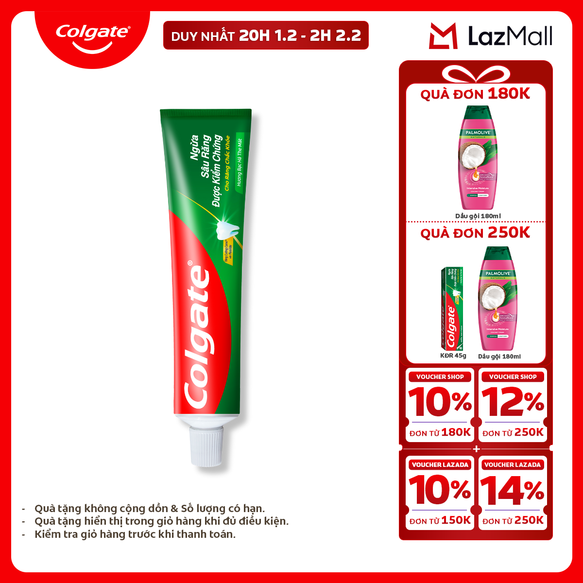 [Chỉ 20H 1.2 - 2H 2.2_X2 Voucher giảm 26%] Kem đánh răng Colgate ngừa sâu răng răng chắc khỏe 225g/t