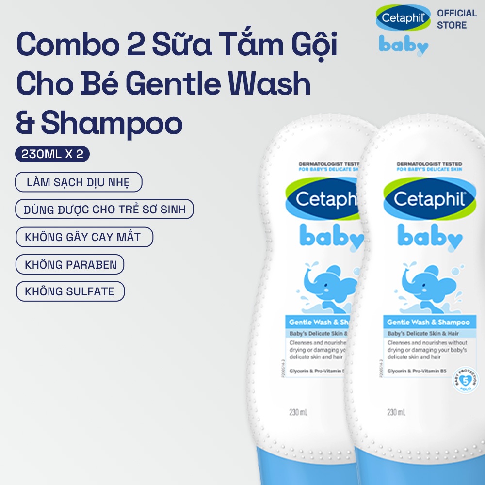 Combo 2 Sữa tắm gội dịu lành cho bé Cetaphil Baby Gentle Wash  Shampoo 230ml/chai