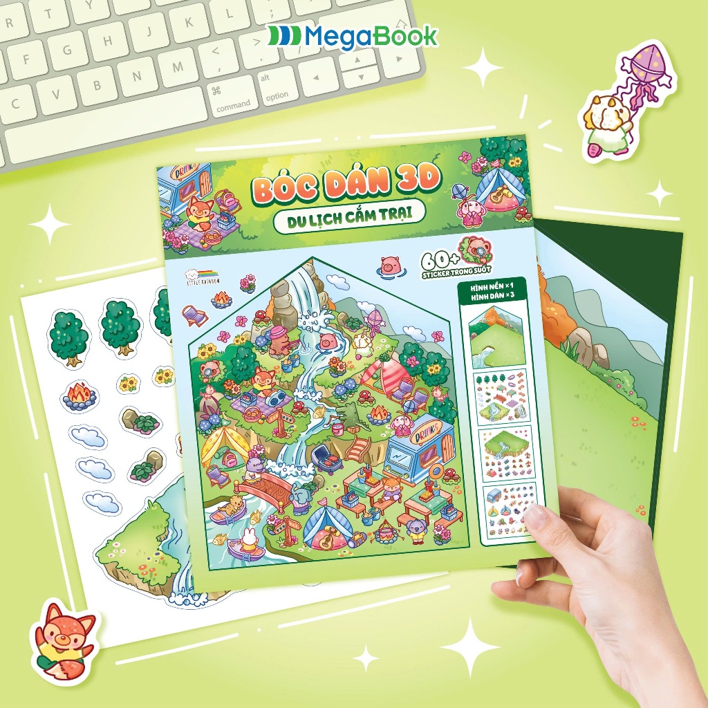 Sách Bóc dán 3D - Du lịch cắm trại (Đồ chơi bóc dán 60+ Sticker cho bé)