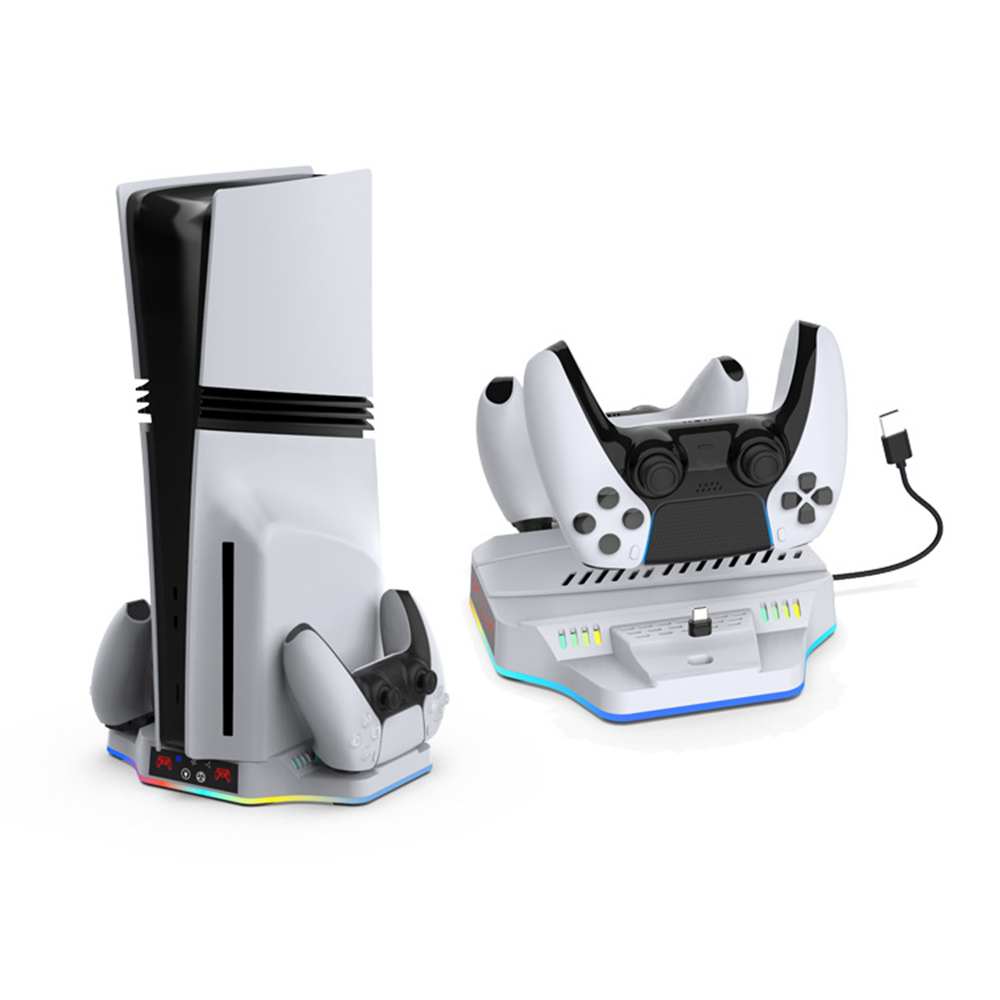 TP5-3583B cho ps5 Pro/cho ps5 Slim làm mát và Ốp tích hợp sạc dự phòng cho ps5 Pro Tay cầm chơi Game sạc Giá đỡ điện thoại lưu trữ đèn RGB