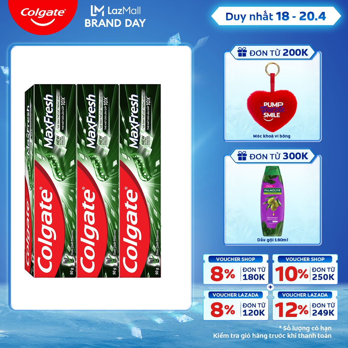 [Chỉ 18 - 20.4_Áp Voucher giảm đến 22%] Bộ 3 Kem đánh răng hơi thở thơm mát và làm trắng răng Colgate Maxfresh Bamboo Charcoal 90g